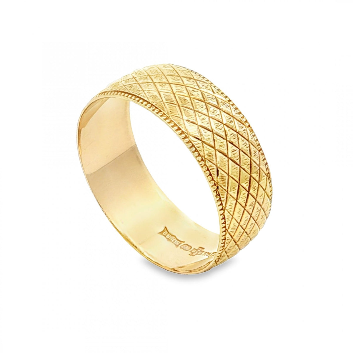 9ct Yellow Gold Patterned Wedding Band - Size T½ - 8mm