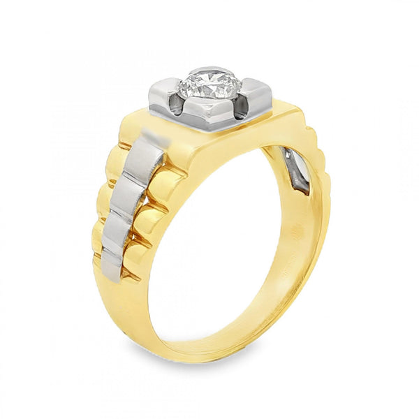 18ct Yellow & White Gold Diamond Signet Ring - Size T - 0.70ct