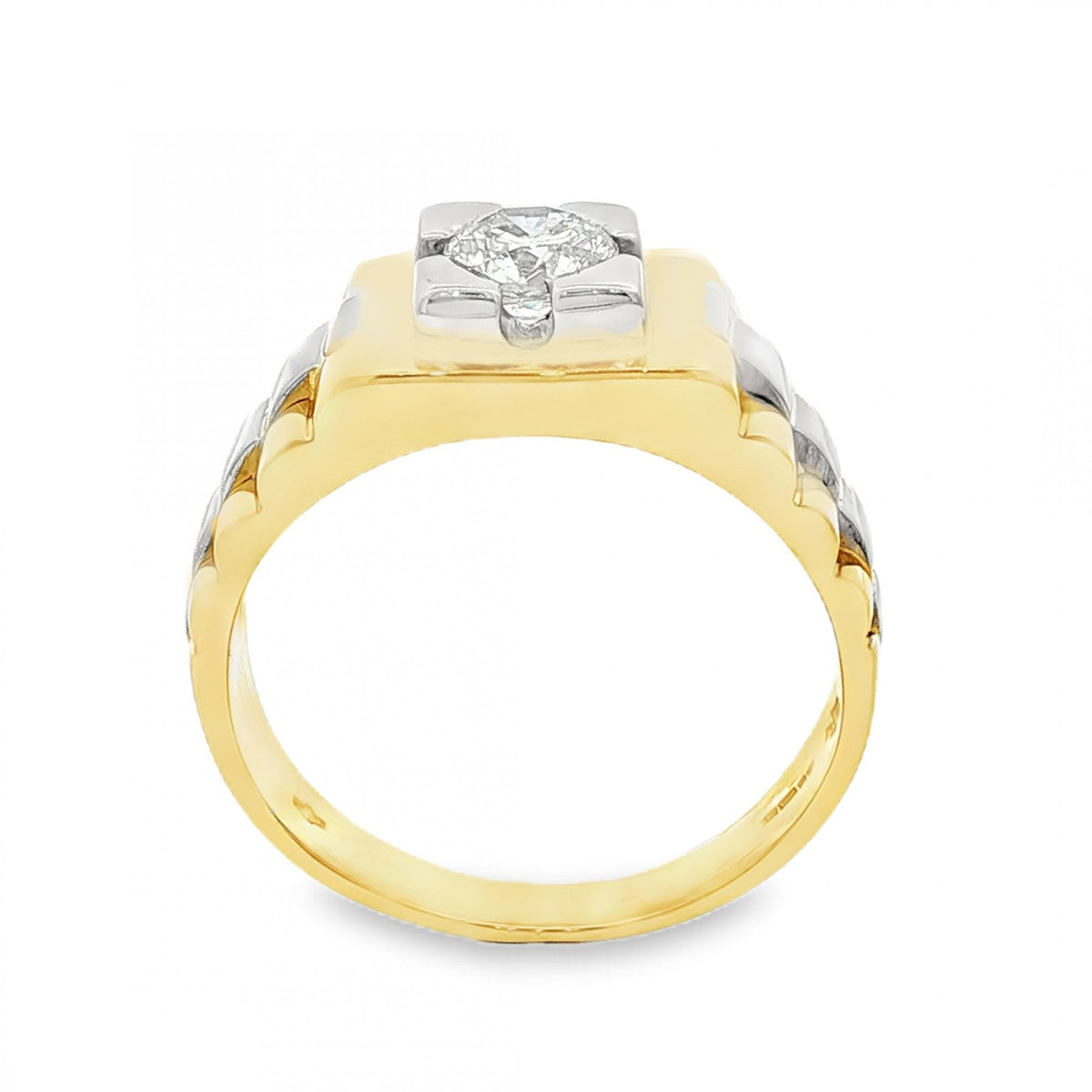 18ct Yellow & White Gold Diamond Signet Ring - Size T - 0.70ct