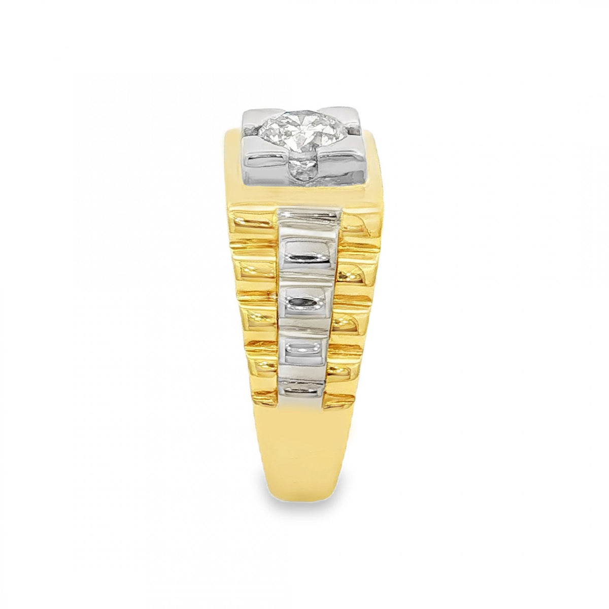 18ct Yellow & White Gold Diamond Signet Ring - Size T - 0.70ct