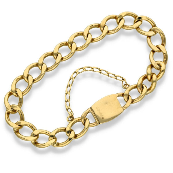 Ladies 9ct Yellow Gold Curb Bracelet - 7.5" - 26.7g