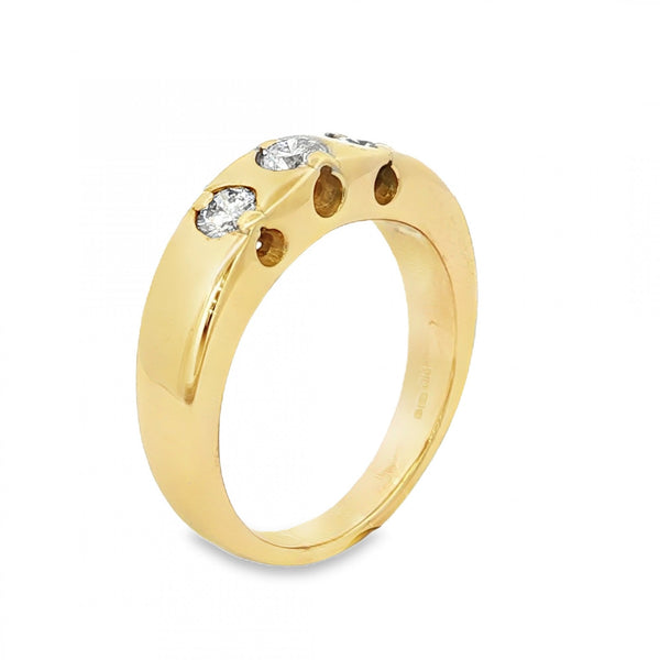 9ct Yellow Gold Diamond Trilogy Ring - Size V - 0.61ct