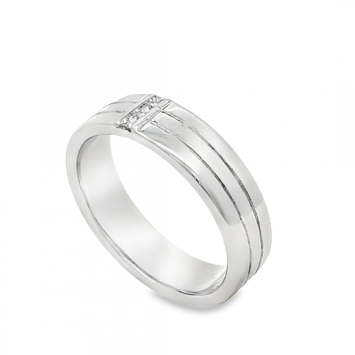 18ct White Gold Diamond Band - Size V - 0.15ct
