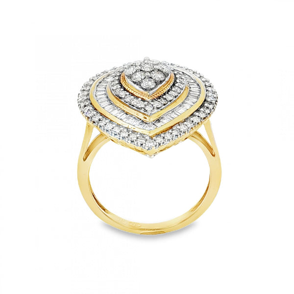 18ct Yellow Gold Diamond Cluster Ring - Size M - 1.00ct