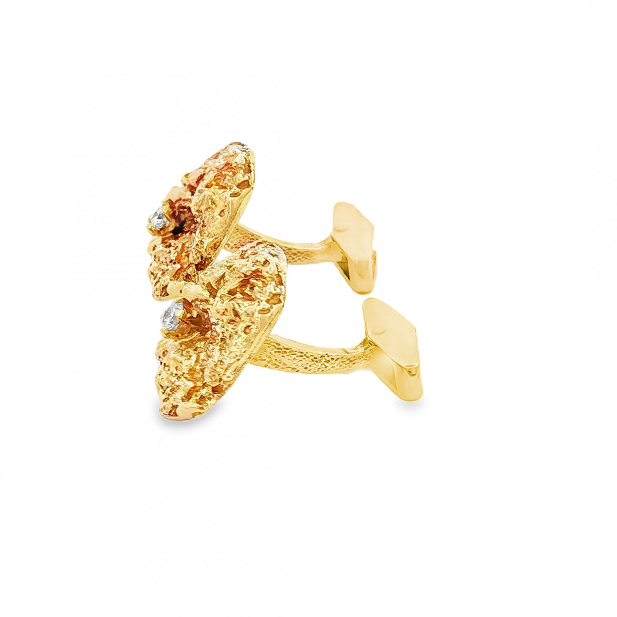 9ct Yellow Gold Diamond Nugget Cufflinks - 21x18mm - 0.30ct