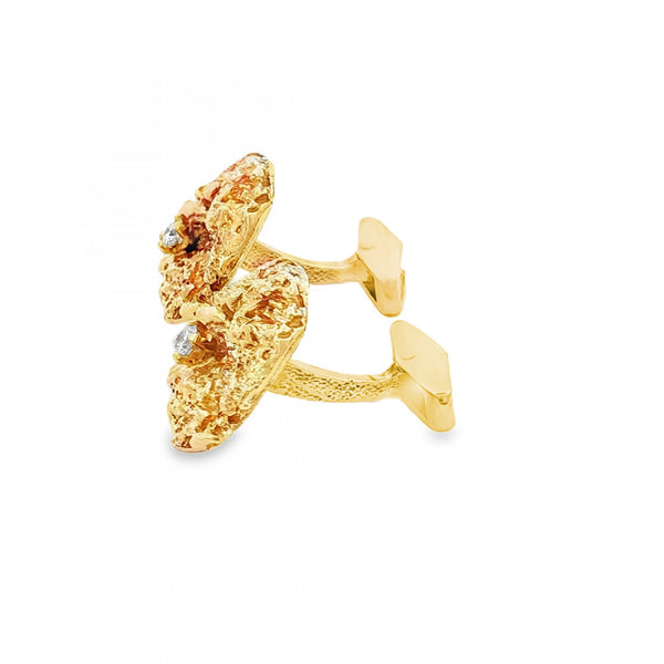 9ct Yellow Gold Diamond Nugget Cufflinks - 21x18mm - 0.30ct