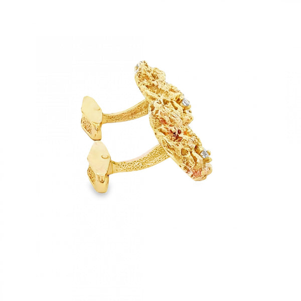 9ct Yellow Gold Diamond Nugget Cufflinks - 21x18mm - 0.30ct