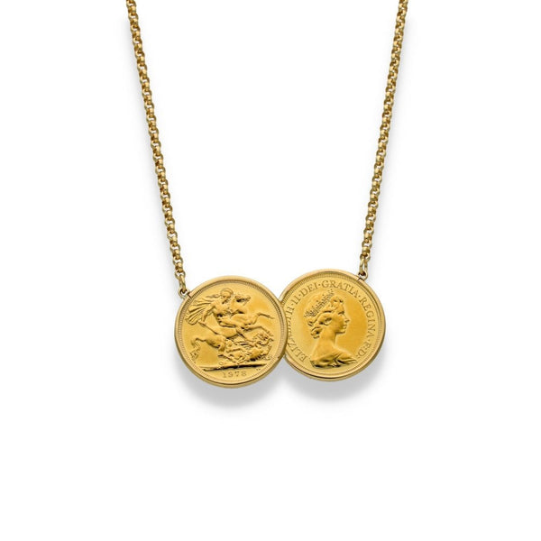 1979 & 1980 Gold Double Full Sovereign Coin Pendant - 18" -23.7g