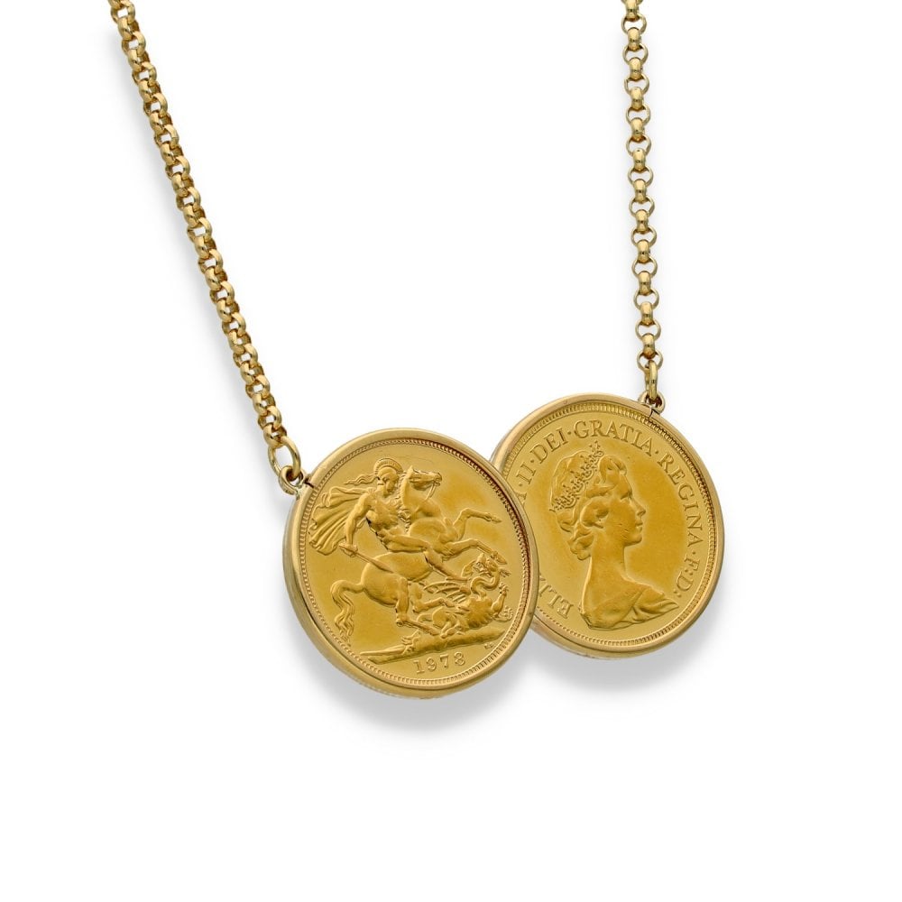 1979 & 1980 Gold Double Full Sovereign Coin Pendant - 18" -23.7g