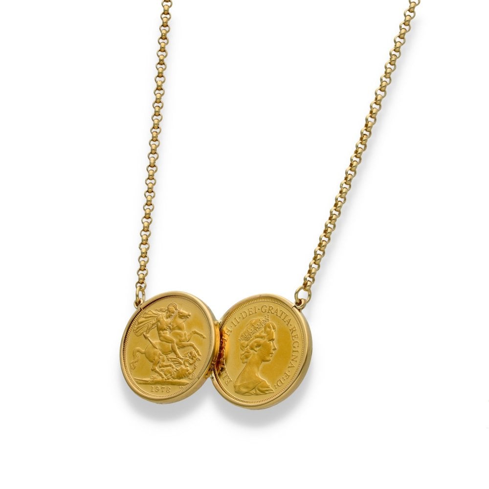 1979 & 1980 Gold Double Full Sovereign Coin Pendant - 18" -23.7g