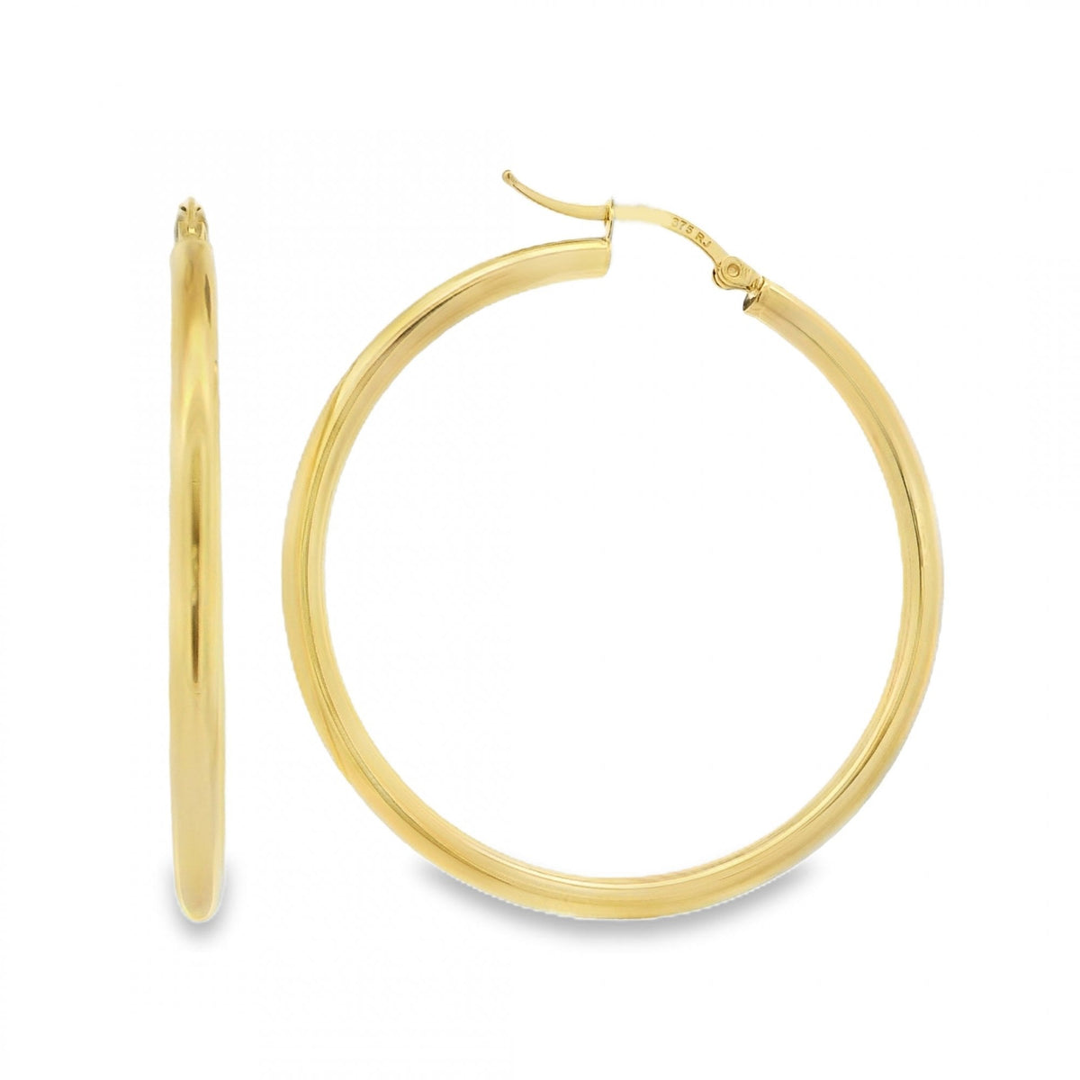 9ct Yellow Gold Tube Hoop Earrings - 46x48x3mm - 2.6g