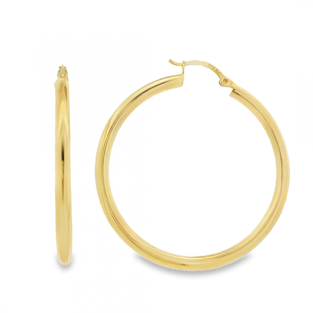 9ct Yellow Gold Tube Hoop Earrings - 41x43x3mm - 2.2g