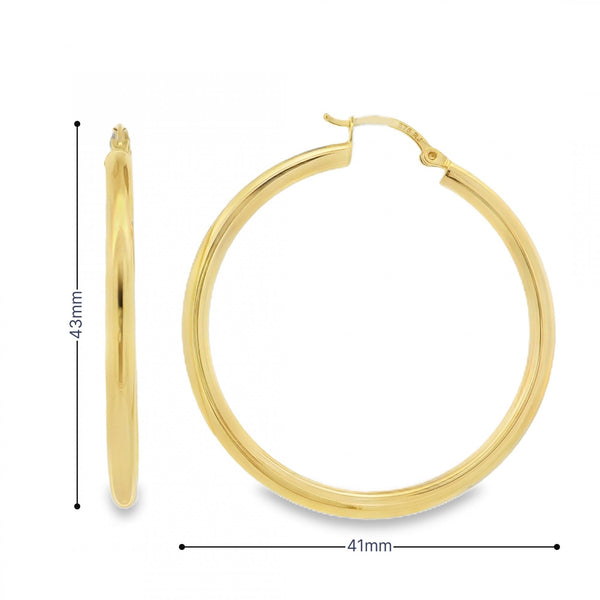 9ct Yellow Gold Tube Hoop Earrings - 41x43x3mm - 2.2g