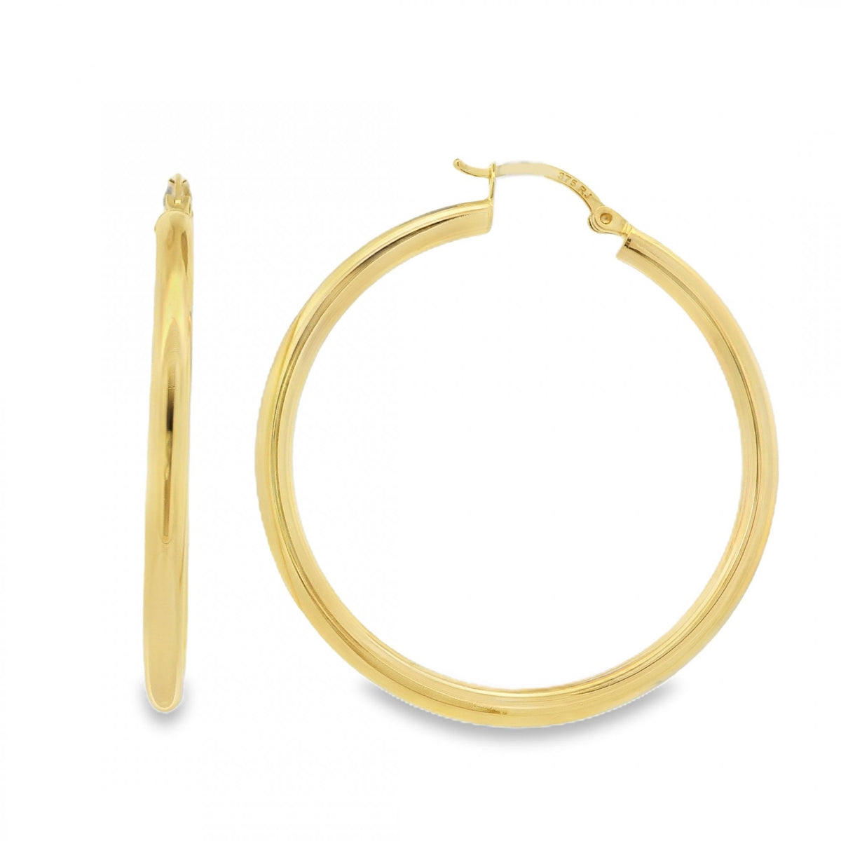 9ct Yellow Gold Tube Hoop Earrings - 41x43x3mm - 2.2g