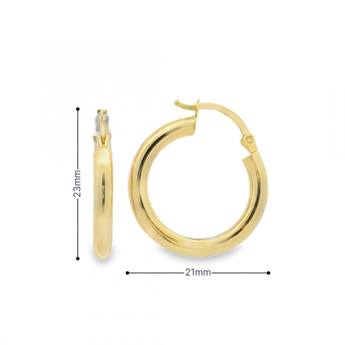 9ct Yellow Gold Tube Hoop Earrings - 21x23x3mm - 1.1g