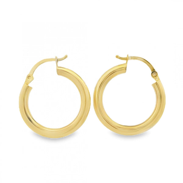 9ct Yellow Gold Tube Hoop Earrings - 21x23x3mm - 1.1g