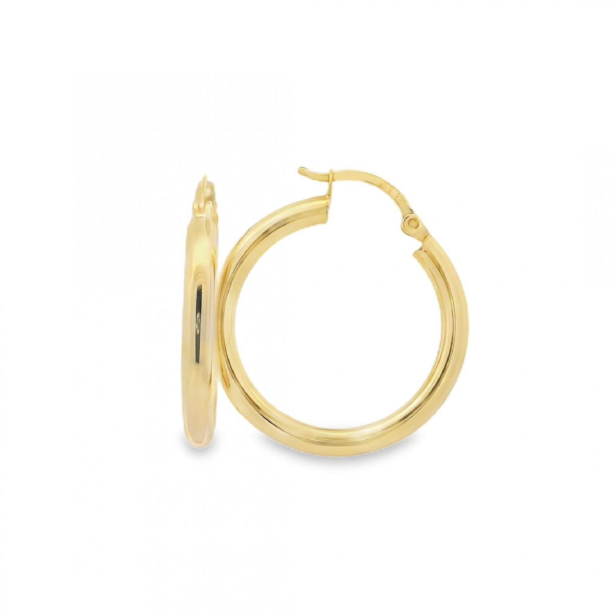 9ct Yellow Gold Tube Hoop Earrings - 26x28x3mm - 1.3g
