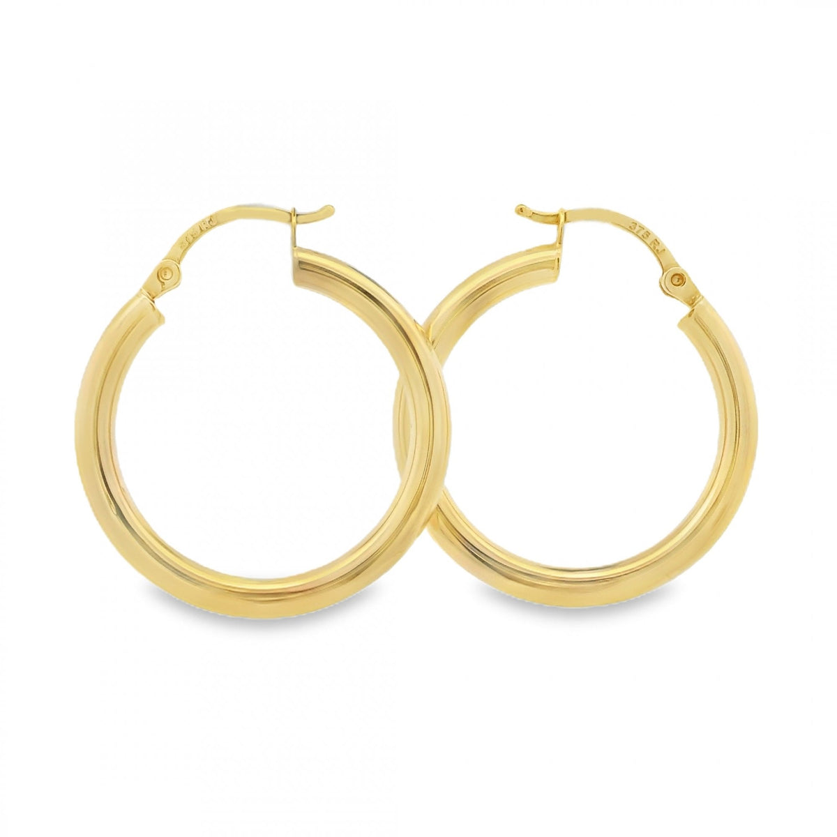 9ct Yellow Gold Tube Hoop Earrings - 26x28x3mm - 1.3g