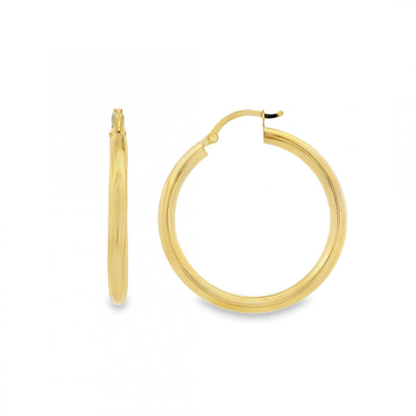 9ct Yellow Gold Tube Hoop Earrings - 31x33x3mm - 1.5g