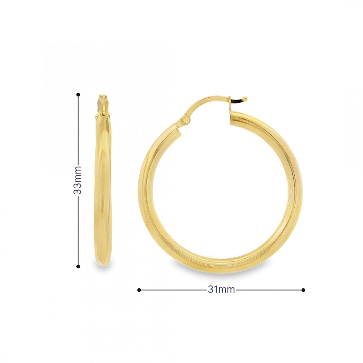9ct Yellow Gold Tube Hoop Earrings - 31x33x3mm - 1.5g