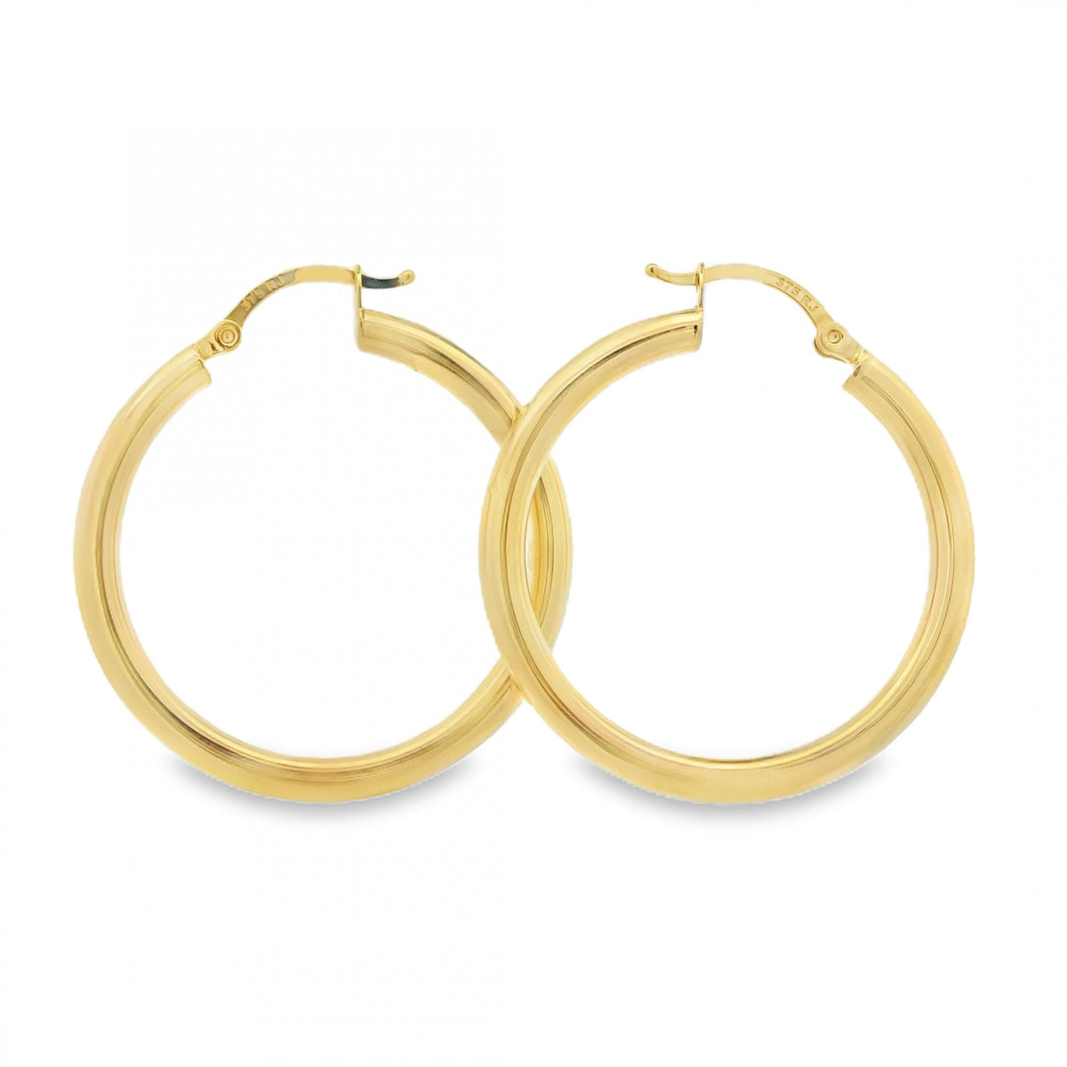 9ct Yellow Gold Tube Hoop Earrings - 31x33x3mm - 1.5g