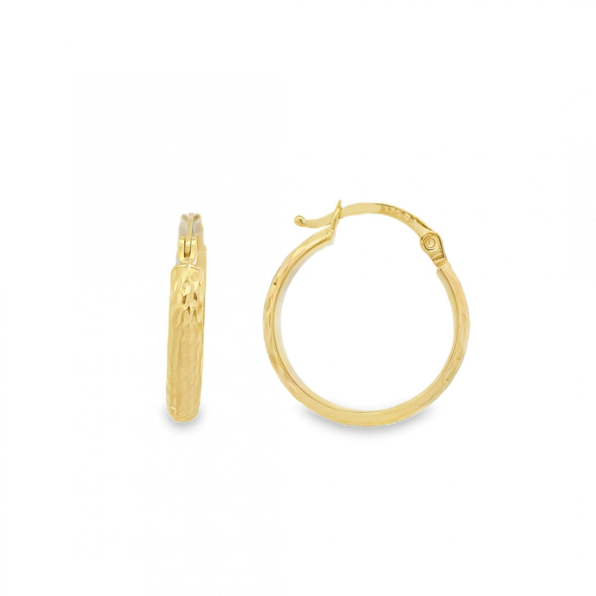 9ct Yellow Gold Diamond-Cut D-Shape Hoop Earrings -18x20mm -1.2g