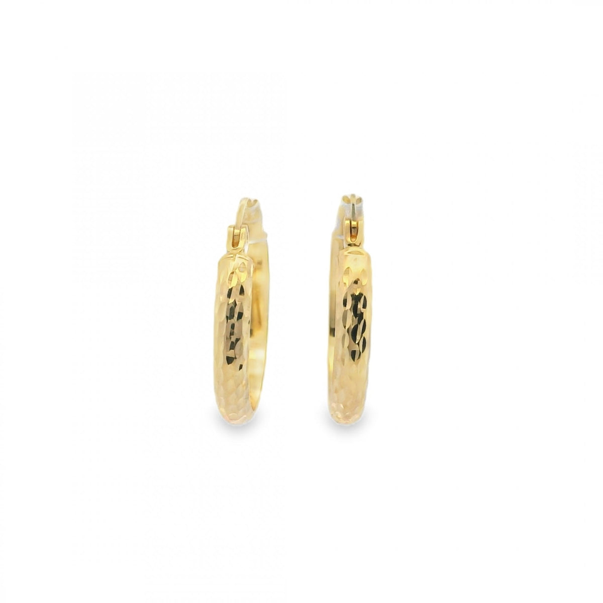 9ct Yellow Gold Diamond-Cut D-Shape Hoop Earrings -18x20mm -1.2g