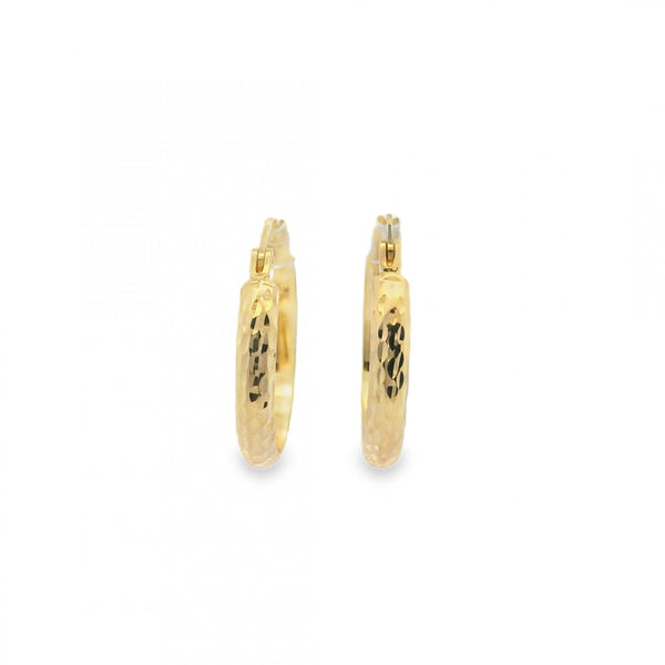 9ct Yellow Gold Diamond-Cut D-Shape Hoop Earrings -18x20mm -1.2g