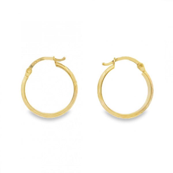 9ct Yellow Gold Diamond-Cut D-Shape Hoop Earrings -18x20mm -1.2g