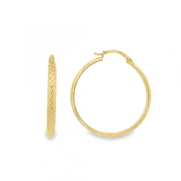 9ct Yellow Gold Diamond-Cut D-Shape Hoop Earrings -28x30mm -2.0g