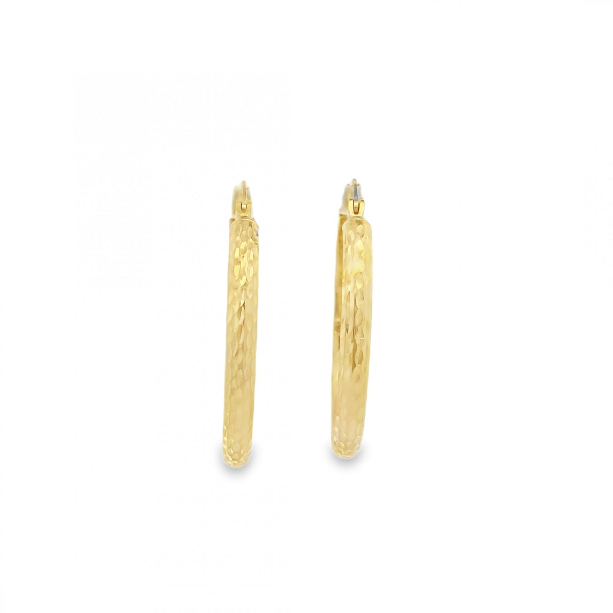 9ct Yellow Gold Diamond-Cut D-Shape Hoop Earrings -28x30mm -2.0g