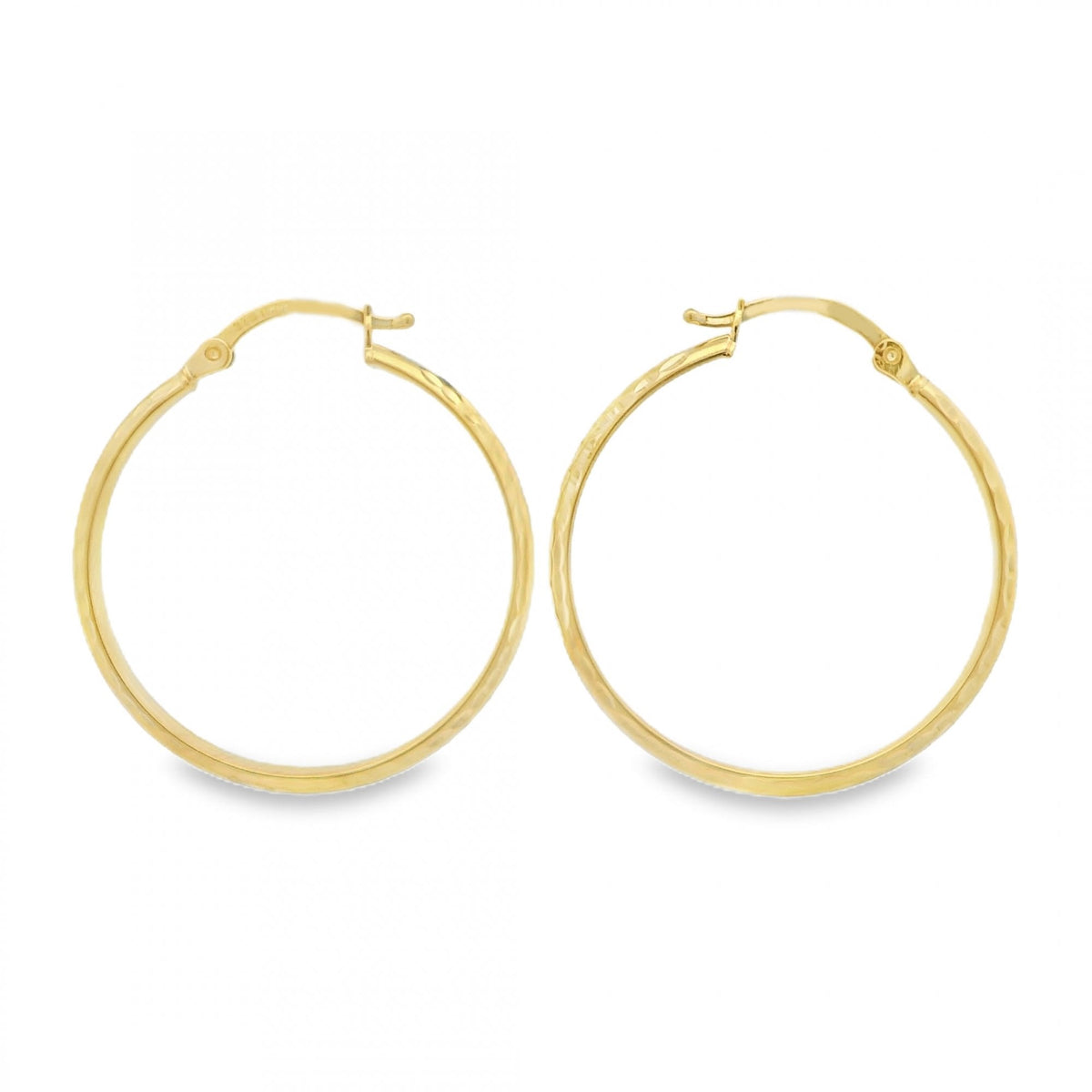 9ct Yellow Gold Diamond-Cut D-Shape Hoop Earrings -28x30mm -2.0g