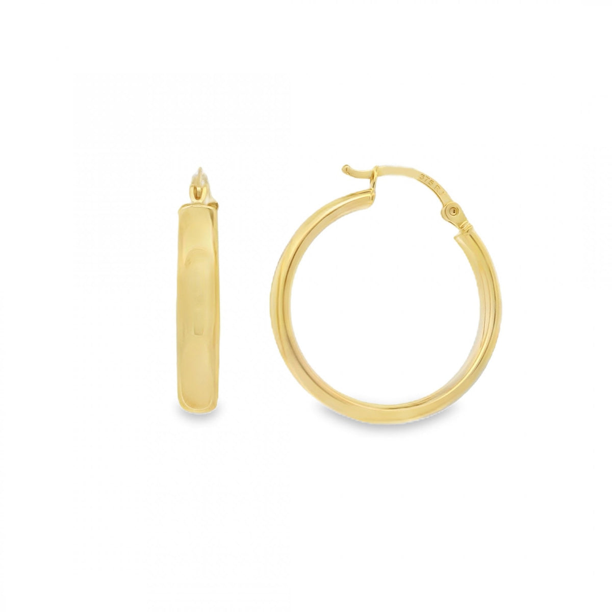 9ct Yellow Gold Court Hoop Earrings - 24x26x4mm - 1.6g