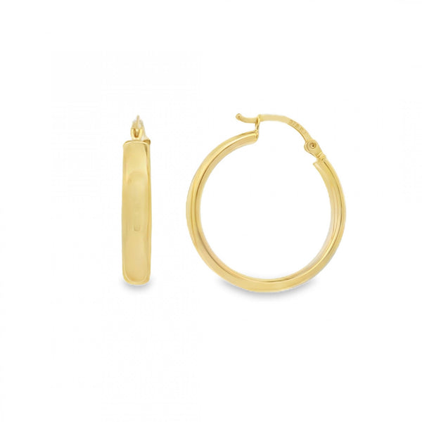 9ct Yellow Gold Court Hoop Earrings - 24x26x4mm - 1.6g