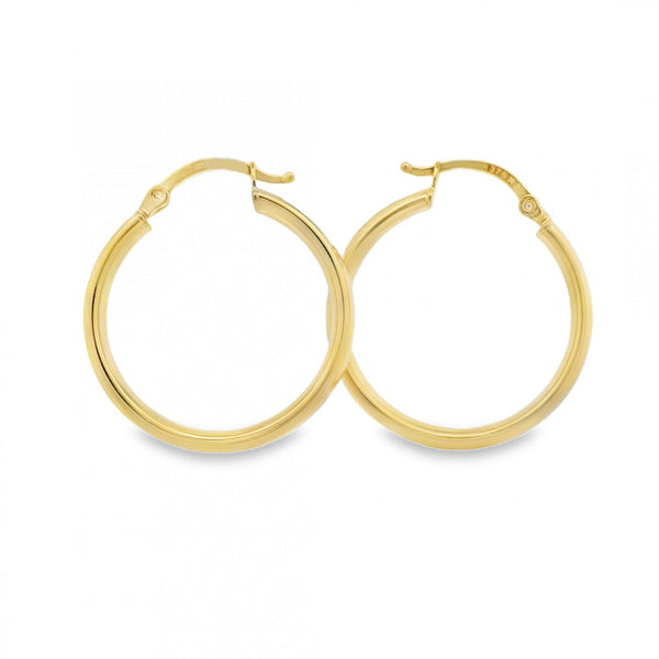 9ct Yellow Gold Court Hoop Earrings - 24x26x4mm - 1.6g