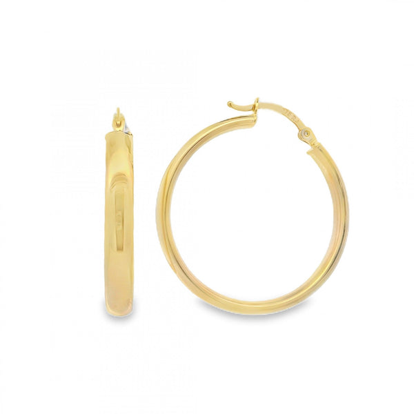 9ct Yellow Gold Court Hoop Earrings - 29x31x4mm - 2.0g