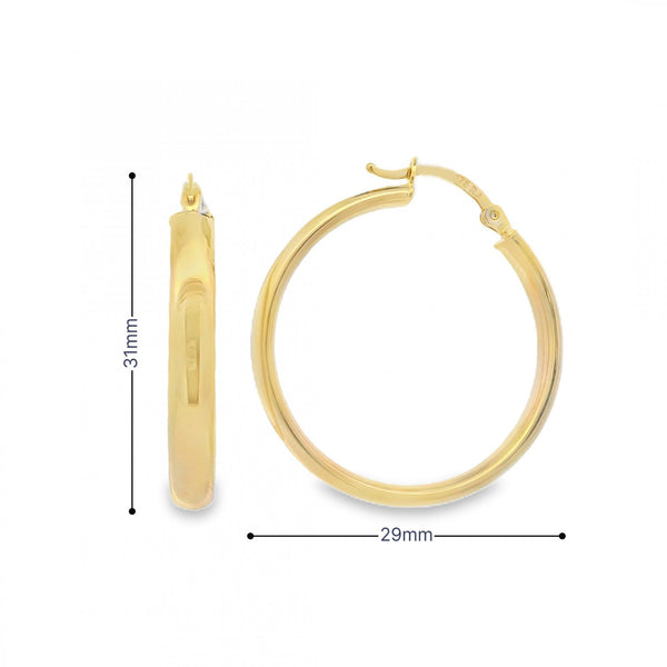 9ct Yellow Gold Court Hoop Earrings - 29x31x4mm - 2.0g