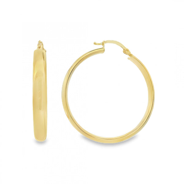 9ct Yellow Gold Court Hoop Earrings - 34x36x4mm - 2.4g