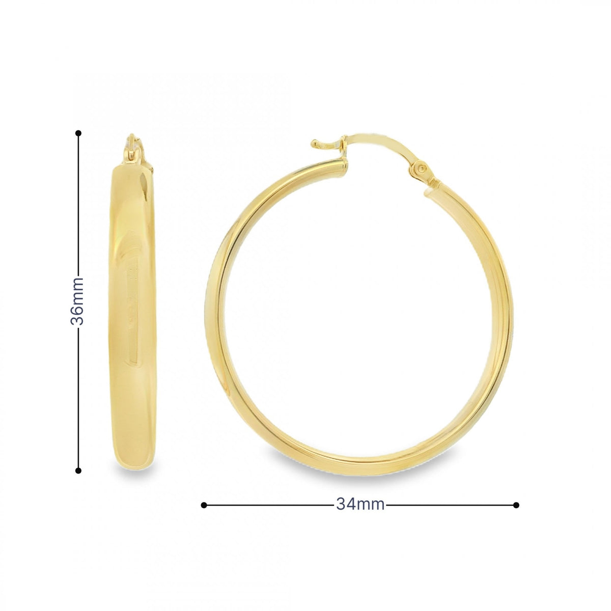 9ct Yellow Gold Court Hoop Earrings - 34x36x4mm - 2.4g