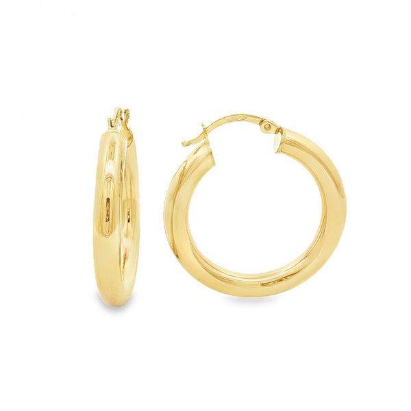 9ct Yellow Gold Tube Hoop Earrings - 28x30x4mm - 2.3g