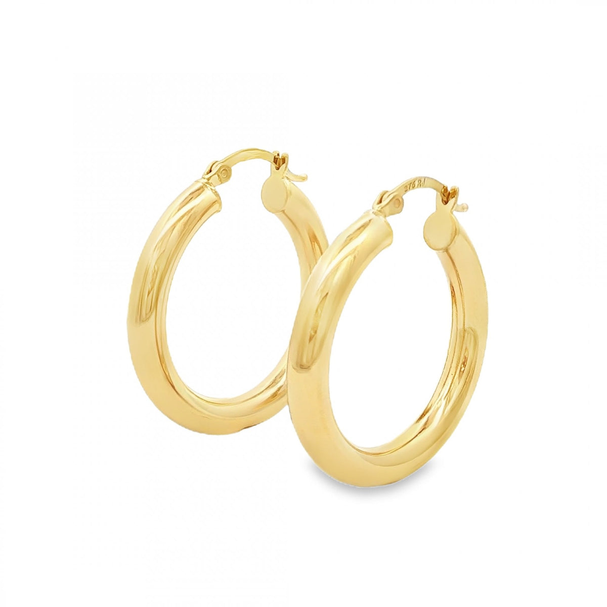 9ct Yellow Gold Tube Hoop Earrings - 28x30x4mm - 2.3g