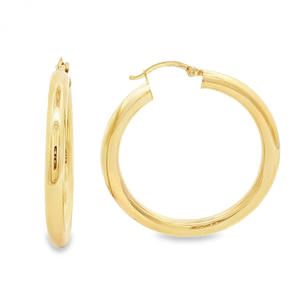 9ct Yellow Gold Tube Hoop Earrings - 38x40x4mm - 2.8g
