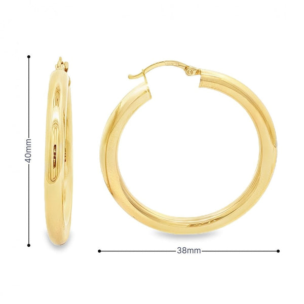 9ct Yellow Gold Tube Hoop Earrings - 38x40x4mm - 2.8g