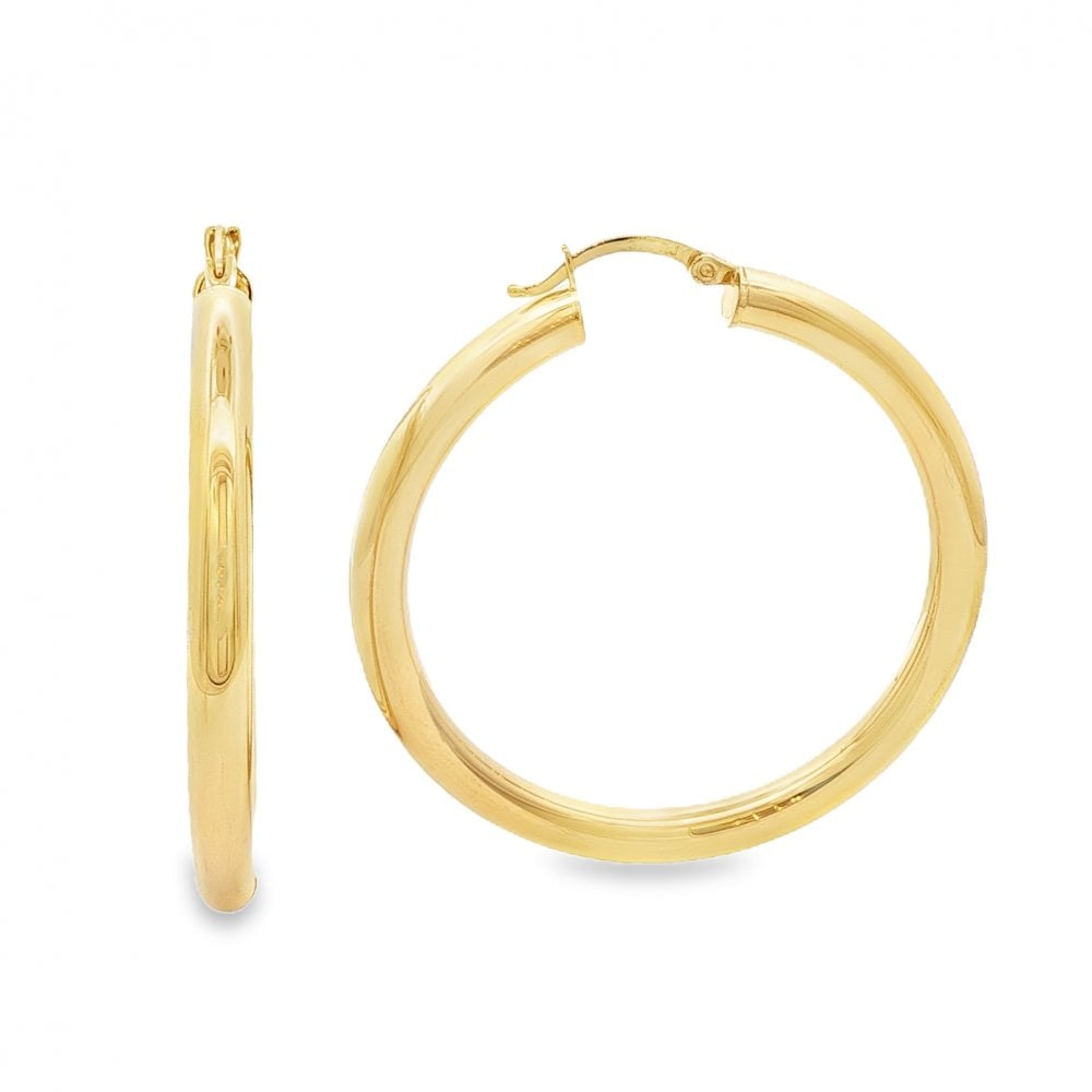 9ct Yellow Gold Tube Hoop Earrings - 43x45x4mm - 3.5g