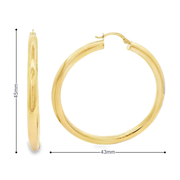 9ct Yellow Gold Tube Hoop Earrings - 48x51x4mm - 3.8g