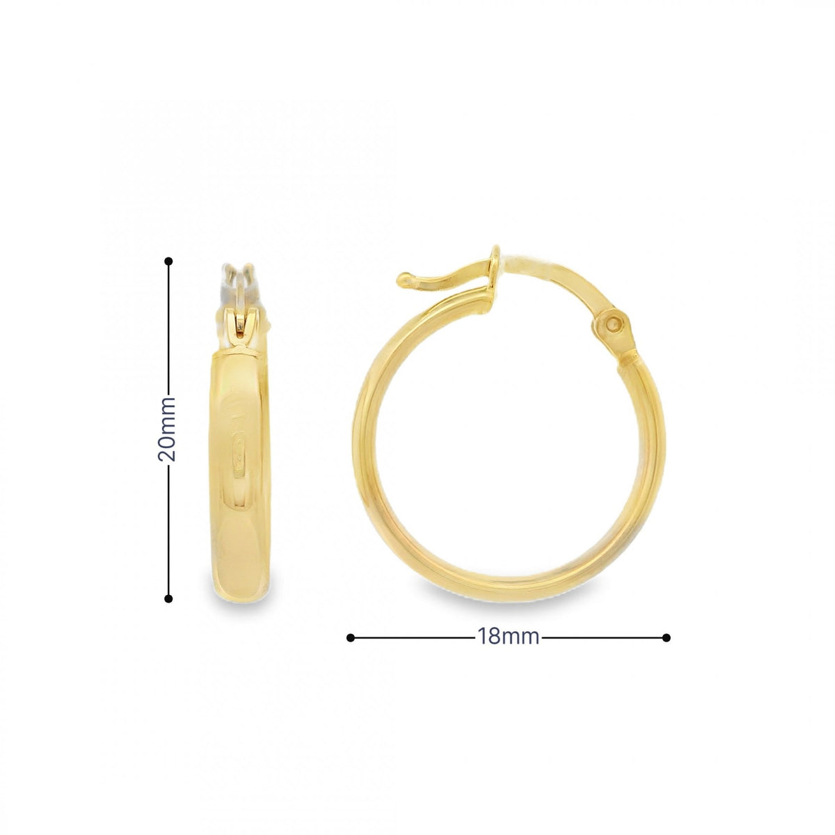 9ct Yellow Gold Plain Hoop Earrings - 18x20x3mm - 0.9g