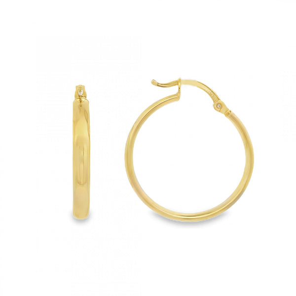 9ct Yellow Gold Plain Hoop Earrings - 23x25x3mm - 1.1g