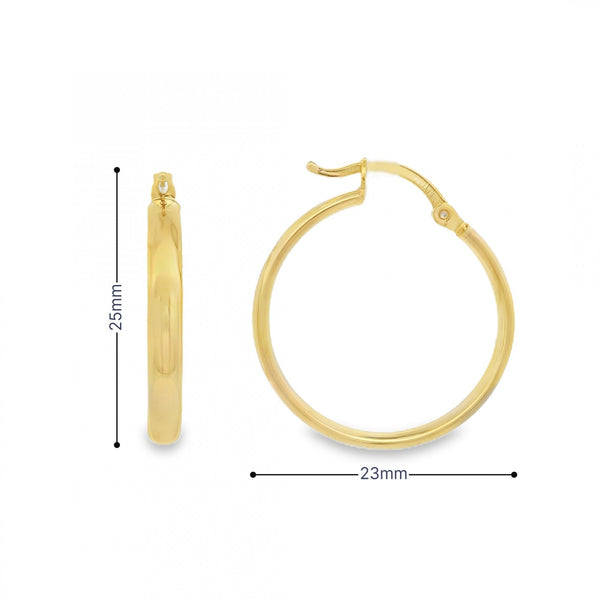 9ct Yellow Gold Plain Hoop Earrings - 23x25x3mm - 1.1g