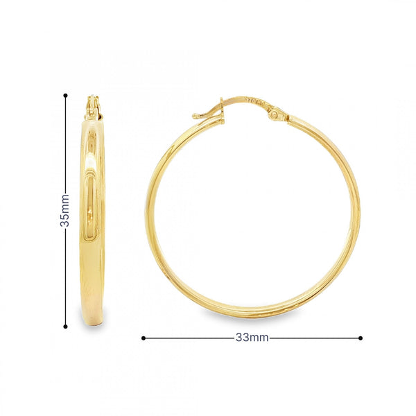 9ct Yellow Gold Plain Hoop Earrings - 28x29mm - 1.3g