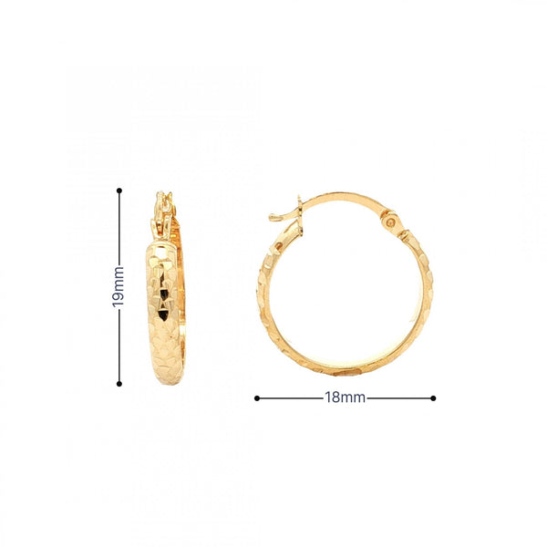 9ct Yellow Gold Diamond-Cut Hoop Earrings - 18x19mm - 1.5g